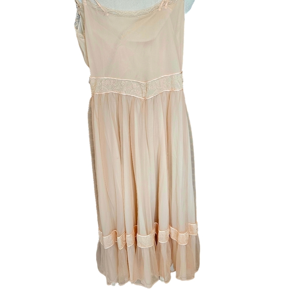 Gotham Gold Stripe Nightgown Vintage size 32 bust XS Beige Semi Sheer Glamorous - Picture 3 of 16